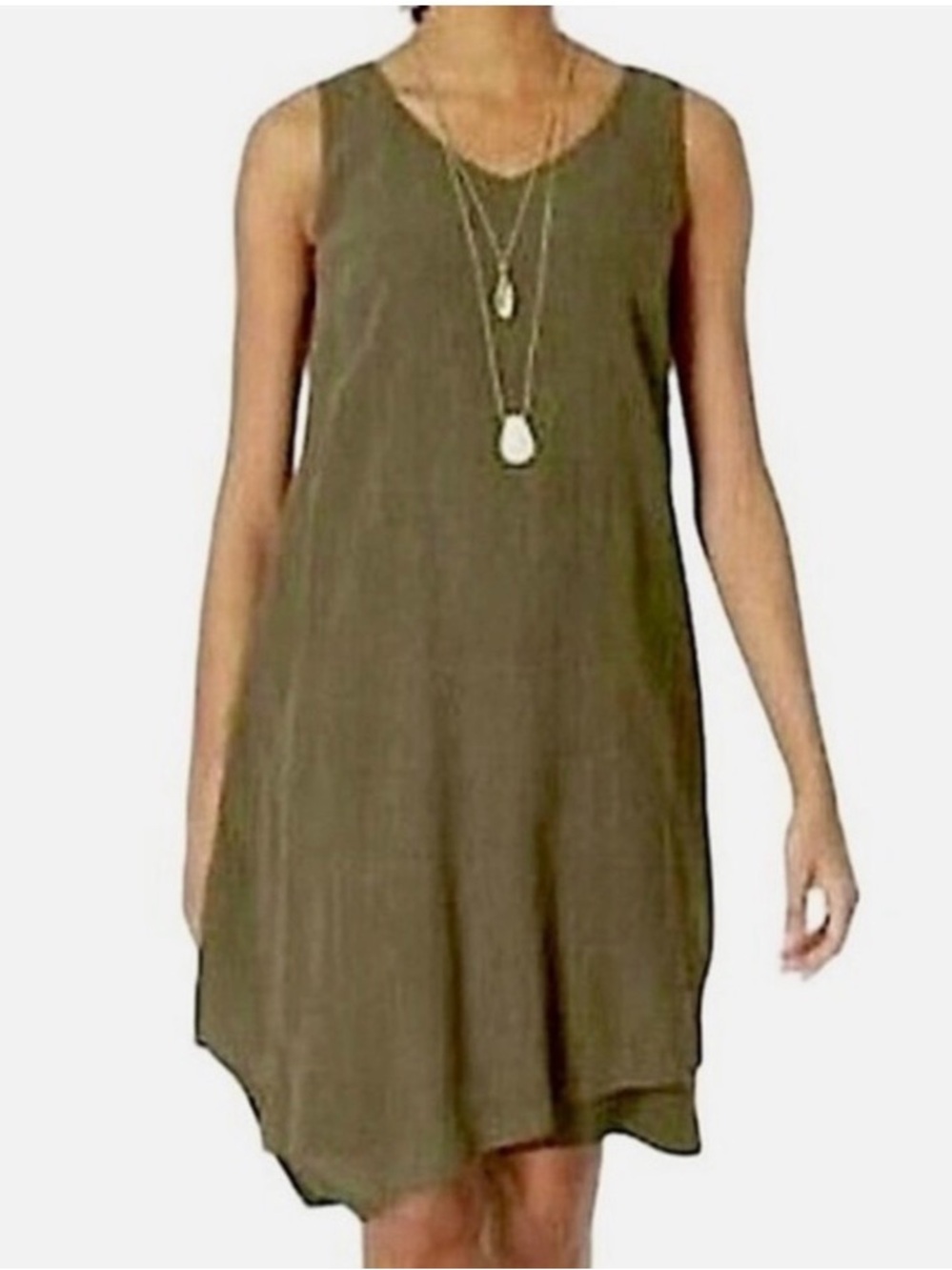 J. Jill Pure Jill Olive Green Sleeveless Asymmetrical Shift Dress